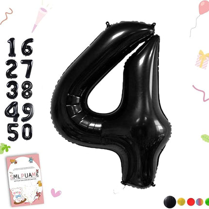 Smlpuame 40 inch Number Balloon 0-9 Black Large Number 4 Balloons,Digital Balloons for Birthday Party Celebration Decorations Supplies, Helium Foil Number Balloons for Wedding Anniversary