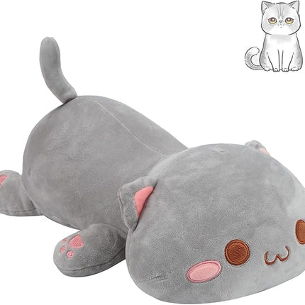 AFAN Cat Stuffed Animals Plush Cute Soft Cat Plush Pillow Toys Kawaii Plushies Room Decor Gifts for Kids Girls Boys (Round Eyes, Grey, 19.6 Inch)