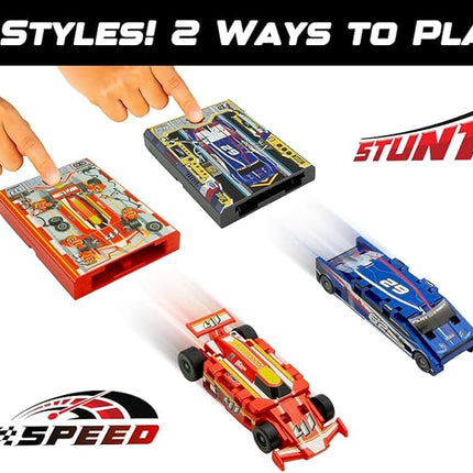 FLAT 2 FAST Original Stunt Card Racer – Flat Car Racer and Pocket Size Racecar Launcher with Built-in Button for Stunt Launching and Racing – Compact – Jet Black