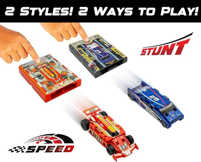 FLAT 2 FAST Original Stunt Card Racer – Flat Car Racer and Pocket Size Racecar Launcher with Built-in Button for Stunt Launching and Racing – Compact – Jet Black