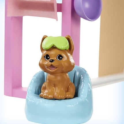 Barbie Face Mask Spa Day Playset with Brunette Doll, Puppy, Toy Spa Station with 4 Molds, 3 Tubs of Barbie Dough & 10+ Accessories to Create & Remove Face Blemishes on Doll & Puppy, for Kids