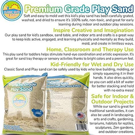 Classic Sand and Play Sand for Sandbox, Table, Therapy, and Outdoor Use, 20 lb. Bag, Natural, Non-Toxic, Wet Castle Building for Creativity and Stimulates Sensory Skills