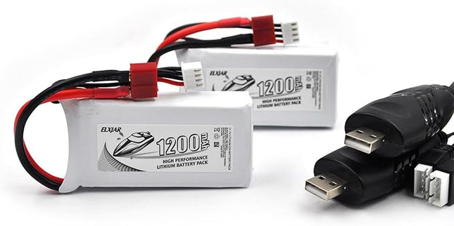 (2-Pack) 11.1V 1200mAh 30C LiPo Battery with T-Plug Replacement for WLtoys WL915 WL915-A RC Racing Boat