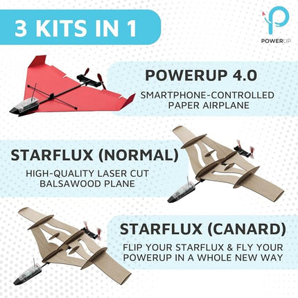 POWERUP New STARFLUX DIY Balsa Wood RC Airplane Kit – Build & Fly Smartphone Controlled Plane 4.0 | Made in USA, 2-in-1 Design, STEM Kit for Teens & Hobbyists