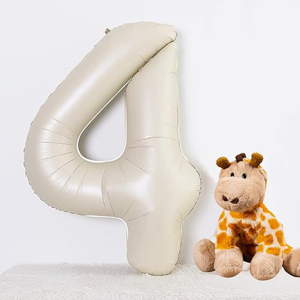 Smlpuame 40 Inch Beige Number 4 Balloons for 4th Birthday Decorations Boys Girl, Giant Self-Sealing Cream Foil Number 0-10 White Sand Balloon for Women Men Party Anniversary Baby Shower Supplies