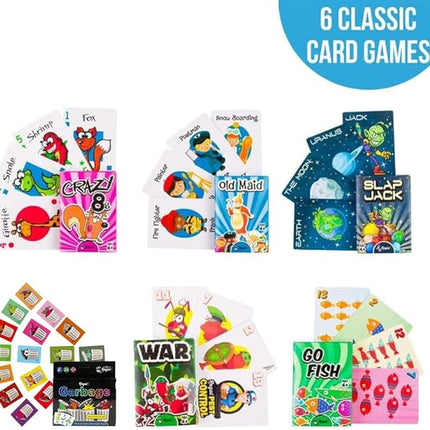 Regal Games Card Games for Kids - Go Fish, Crazy 8's, Old Maid, Slap Jack, Garbage Monsters, War - Simple & Fun Classic Family Table Game Sets (6 x 6)