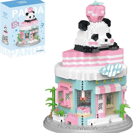 Street View Cake Shop Mini Building Blocks,1013 Pieces Cute Panda Animal Micro Building Sets,Simulation Architecture Construction Toy,Creative Gifts for Adults Teens