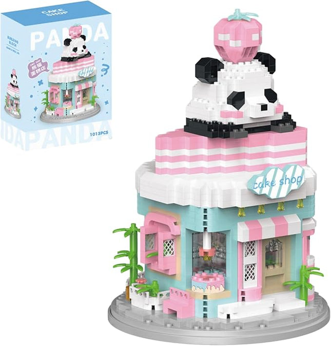 Street View Cake Shop Mini Building Blocks,1013 Pieces Cute Panda Animal Micro Building Sets,Simulation Architecture Construction Toy,Creative Gifts for Adults Teens