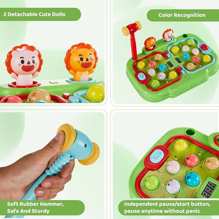 Whack A Mole Game for Toddlers, Interactive Pounding Toy for 3 Year Old Boys and Girls, Educational Whack Mole Game for Kids with Sound and Light, Gifts for Ages 3+, 2 Hammers & 5 Modes
