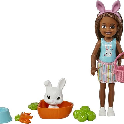 Barbie Chelsea Doll (Brunette) with Pet Bunny & Storytelling Accessories Including Pet Bed, Bunny Treats & More, Toy for 3 Year Olds & Up