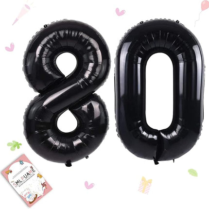 Smlpuame 40 inch Number Balloon 0-9 Black Large Number 80 Balloons,Digital Balloons for Birthday Party Celebration Decorations Supplies, Helium Foil Number Balloons for Wedding Anniversary
