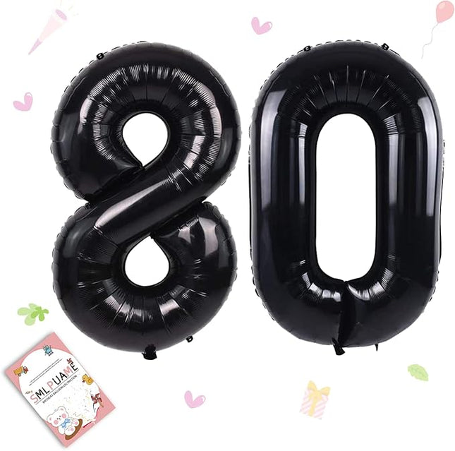 Smlpuame 40 inch Number Balloon 0-9 Black Large Number 80 Balloons,Digital Balloons for Birthday Party Celebration Decorations Supplies, Helium Foil Number Balloons for Wedding Anniversary