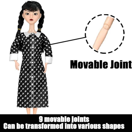 11.5'' Addams Doll, Black Dress, High Heels, and Hair, Christmas Decoration Perfect ChristmasToy Gift for Girls & Fans（H）