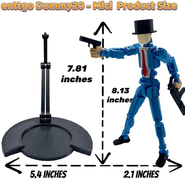 3D Printed 8.13-inch Action Figure Dummy-Mici20, Full Body Mechanical Movable Toy, Multiple Accessories, Desk Decoration (3 HandsType, Bracket, Weapons, Armour) (Blue)