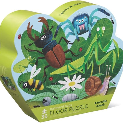 Crocodile Creek 36-Piece Jigsaw Floor Puzzle - Fun Floor Puzzles for Kids Ages 3-5 - Heavy-Duty Shaped Box for Storage - Backyard Bugs - 24" W x 18" H Finished