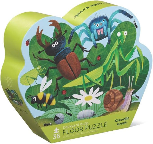 Crocodile Creek 36-Piece Jigsaw Floor Puzzle - Fun Floor Puzzles for Kids Ages 3-5 - Heavy-Duty Shaped Box for Storage - Backyard Bugs - 24" W x 18" H Finished