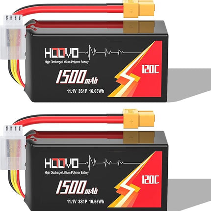 HOOVO 3S 120C 11.1V 1500mAh LiPo Battery with XT60 Plug for FPV Racing RC Quadcopter Helicopter Airplane Multi-Motor Hobby DIY Parts (2 Pack)