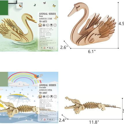 3D Wooden Wild Animal Puzzle - 6 Piece Set Wood Wild Animals Skeleton Assembly Model Kits - Wooden Crafts DIY Brain Teaser Puzzle - STEM 3D Puzzle Gifts for Adults & Teens