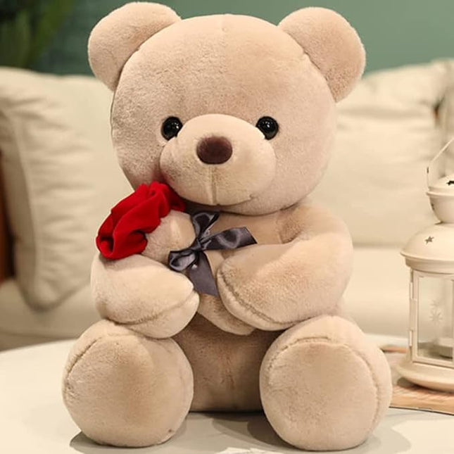Teddy Bear with Rose,Plush Stuffed Animal Teddy Bear,Cute Sweet Teddy Bear Great Gift for Your Loved One, Soft Teddy Bear for Girlfriend Kids Birthday, Valentine, Christmas(18 inches, Brown)