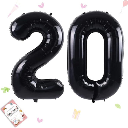 Smlpuame 40 inch Number Balloon 0-9 Black Large Number 20 Balloons,Digital Balloons for Birthday Party Celebration Decorations Supplies, Helium Foil Number Balloons for Wedding Anniversary
