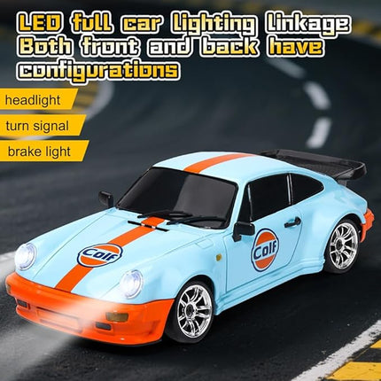 LDRC 1898 1:18 RC Drift Car 911 2.4GHz RWD with Gyroscope on-Road Alloy Body Shell Racing Cars Radio Control (Blue)