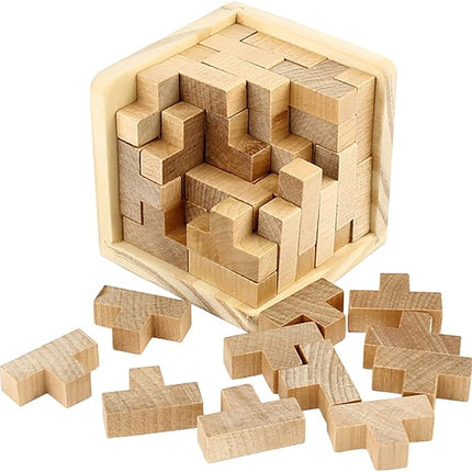Wooden Brain Teaser Puzzle Cube Wooden Puzzles T-Shaped Jigsaw Logic Puzzle Educational Toy for Kids and Adults by AHYUAN (Natural)