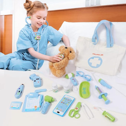 Meland Toy Doctor Kit for Kids - Pretend Play Doctor Set with Dog Toy, Carrying Bag, Stethoscope Toy & Dress Up Costume - Doctor Play Gift for Kids Toddlers Ages 3 4 5 6 Year Old for Role Play