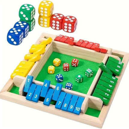 Shut The Box - Wooden Dice Board Game, 2-4 Player Math Puzzle Toy for Kids and Adults, Educational Family Tabletop Game for Learning Addition Subtraction, Fun Strategy Gift Set