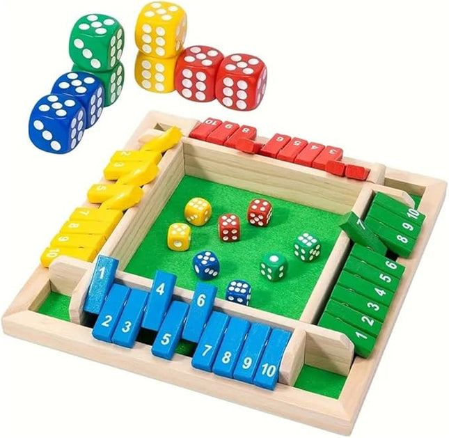 Shut The Box - Wooden Dice Board Game, 2-4 Player Math Puzzle Toy for Kids and Adults, Educational Family Tabletop Game for Learning Addition Subtraction, Fun Strategy Gift Set