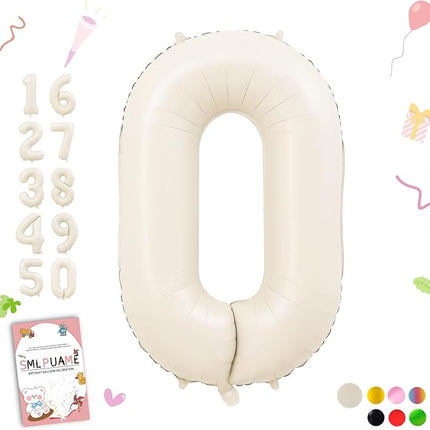 Smlpuame 40 Inch Cream Number Balloons 0-9, Giant Self-Sealing Beige Foil Number 0 White Sand Digit Helium Balloon for Boys Girls Women Men Party Anniversary Supplies Decorations