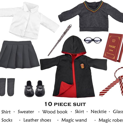 18 inch Doll Clothes and Accessories School Uniform Costume Doll Clothing Accessories Set 10 Pcs for 18 inch Girl Dolls