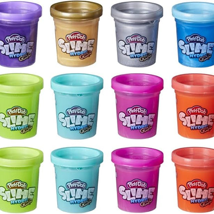 Play-Doh Slime HydroGlitz 12 Multipack of Assorted Metallic Colors for Kids 3 Years and Up, Slippery and Smooth Texture, Non-Toxic