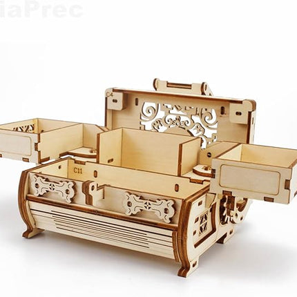 3D Wooden Mechanical Jewellery Box Puzzle - Antique Treasure Box with Exquisite Floral Carvings & Unique Mechanisms - DIY Decorative Gift for Puzzle Lovers