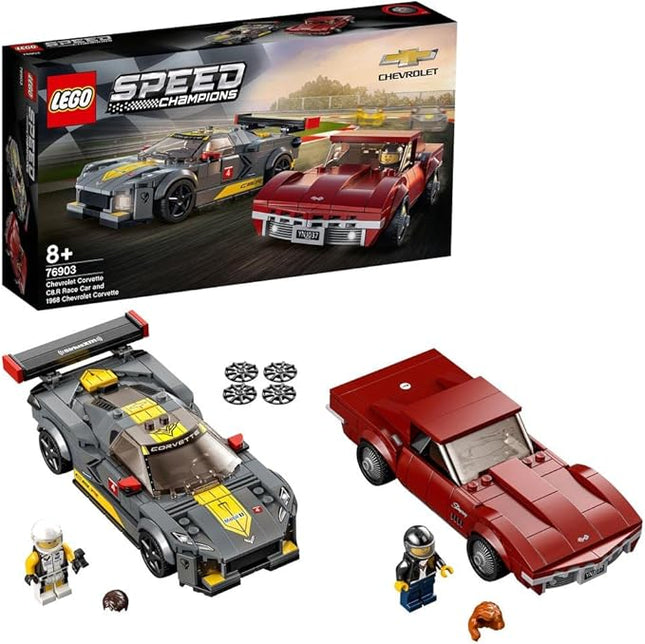 LEGO 76903 Speed Champions Chevrolet Corvette C8.R Race Car and 1969 CC Racing Model, Toy Cars Building Kit for Kids 8 Plus Years Old, 2 Sports Models