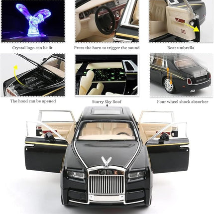 1/24 Diecast Car Model Rolls-Royce Phantom Toy Car, Alloy Collectible Phantom Replica Pull Back Model Car Vehicles with Sound and Light for Kids Boys Girls Birthday Gift