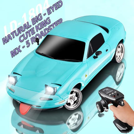 LD1804 RC Drift Car 1:18 Scale Mini MX-5 RWD 2.4GHz Miata RC Vehicles with Gyro and LED Lights for Adults Hobby Toys (Blue)