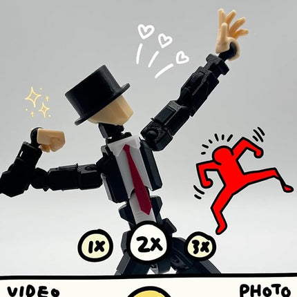 3D Printed 8.13-inch Action Figure Dummy-Mici20, Full Body Mechanical Movable Toy, Multiple Accessories, Desk Decoration (3 HandsType, Bracket, Weapons, Armour) (Black)