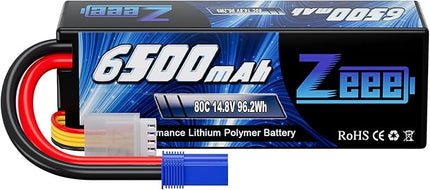 Zeee 4S Lipo Battery 14.8V 6500mAh 80C Hard Case with EC5 Connector Compatible with RC 1/8 1/10 Scale Vehicles Car Trucks Boats Tank Truck RC Car