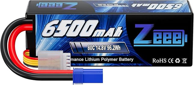 Zeee 4S Lipo Battery 14.8V 6500mAh 80C Hard Case with EC5 Connector Compatible with RC 1/8 1/10 Scale Vehicles Car Trucks Boats Tank Truck RC Car