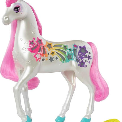 Barbie Dreamtopia Unicorn, Brush 'n Sparkle Interactive Toy with Lights & Sounds, Magical Brush Accessory, White Unicorn with Pink Mane & Light-Up Stars