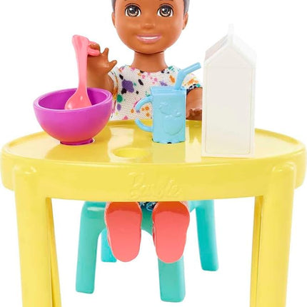 Barbie Skipper Babysitters Inc Small Doll and Accessories Playset with Toddler Boy Doll, Table, Chairs and 4 Food-Themed Pieces
