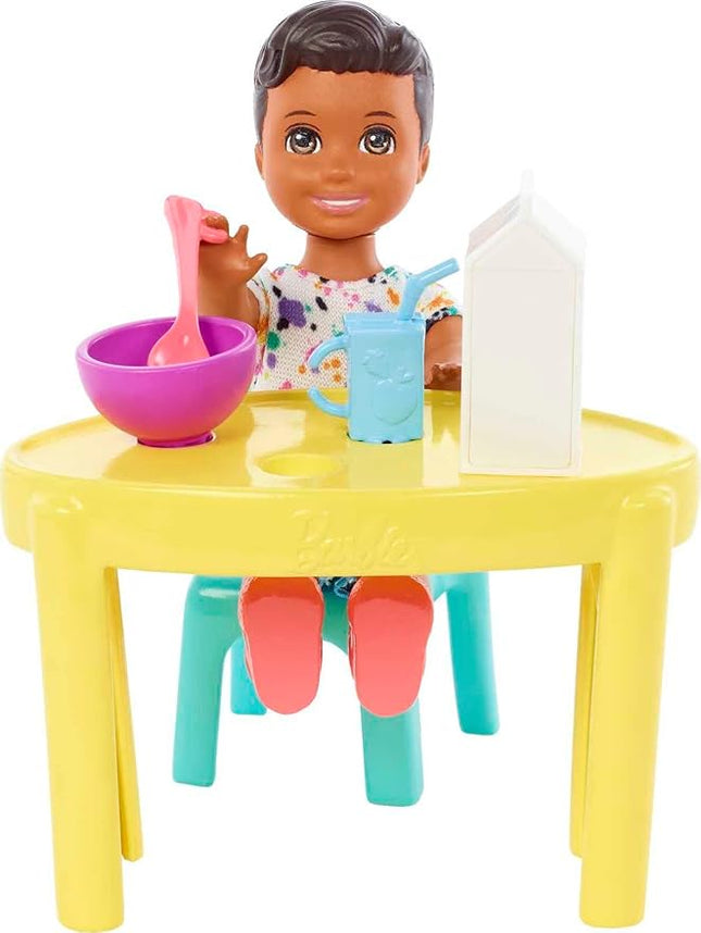 Barbie Skipper Babysitters Inc Small Doll and Accessories Playset with Toddler Boy Doll, Table, Chairs and 4 Food-Themed Pieces