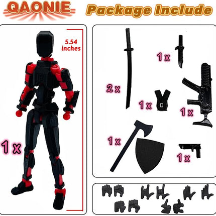 (Assembly Completed) 3D Printed Figure 5.54-inch Dummy13 with Weapon Expansion Set, Full Body Mechanical Movable Toy, Desk Decoration. (Black)