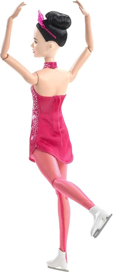 Barbie Winter Sports Ice Skater Brunette Doll (12 Inches) with Pink Dress, Jacket, Rose Bouquet & Trophy, Great Gift for Ages 3 and Up