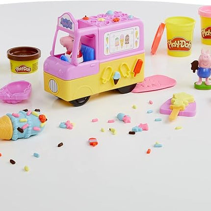 Play-Doh Peppa's Ice Cream Playset with Truck, Peppa Pig and George Figures, and 5 Non-Toxic Modeling Compound Cans, Toy for Kids 3 Years and Up