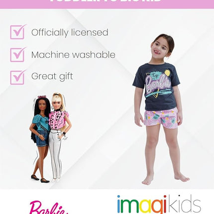 Barbie Girls T-Shirt and French Terry Shorts Outfit Set Toddler to Big Kid