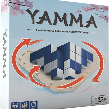 yamma 4-in-a-Row Game with Wooden Spinning Board, 3D Visual Strategy Experience for Ages 12+, a Quick and Clever Challenge Ideal for Families, Teens, and Casual Players