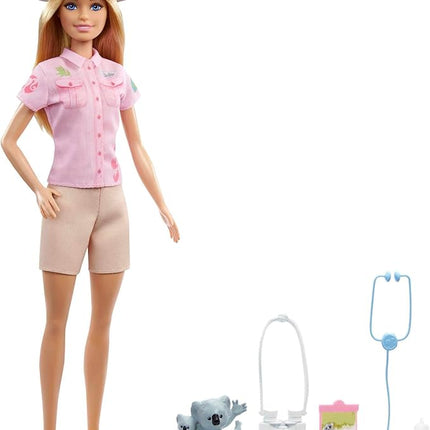 Barbie Careers Doll & Accessories, Zoologist Wearing Removable Outfit with Hat, Clipboard & Koala Figure That Can Hold Doll's Arm