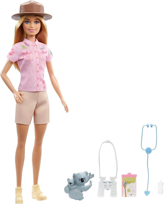 Barbie Careers Doll & Accessories, Zoologist Wearing Removable Outfit with Hat, Clipboard & Koala Figure That Can Hold Doll's Arm