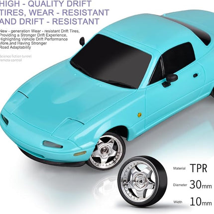 LD1804 RC Drift Car 1:18 Scale Mini MX-5 RWD 2.4GHz Miata RC Vehicles with Gyro and LED Lights for Adults Hobby Toys (Blue)